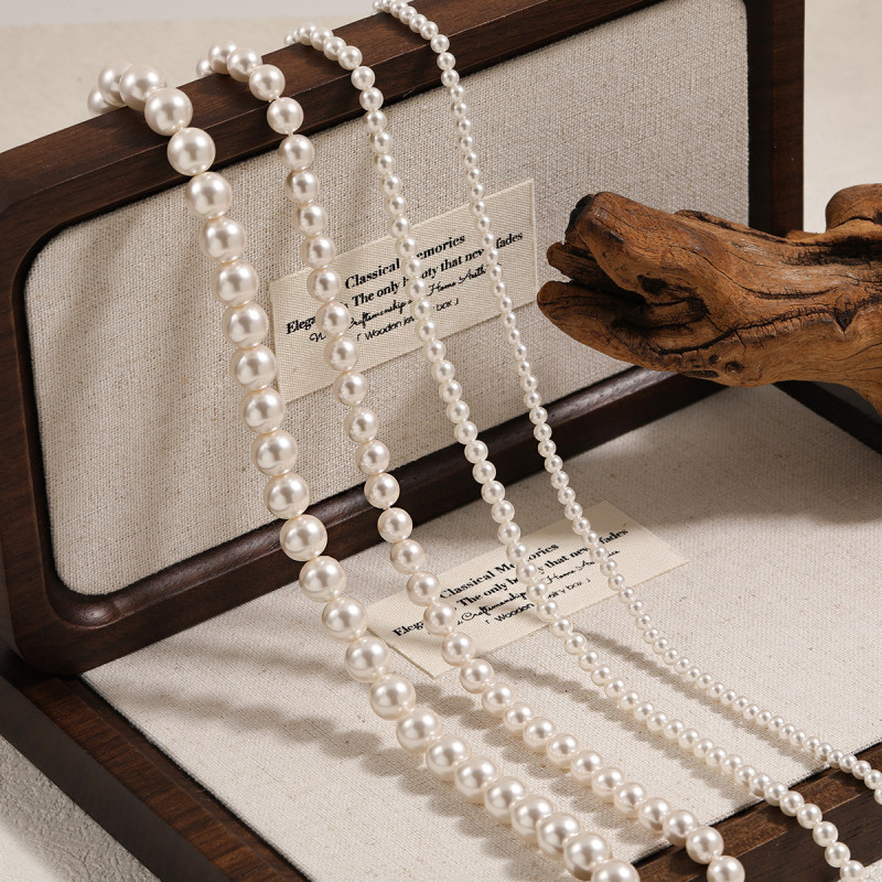 Korean Style Ins Niche New 650 Color Shijia Pearl Necklace Women's Choker Simple Elegant Accessories Titanium Steel Collarbone Chain