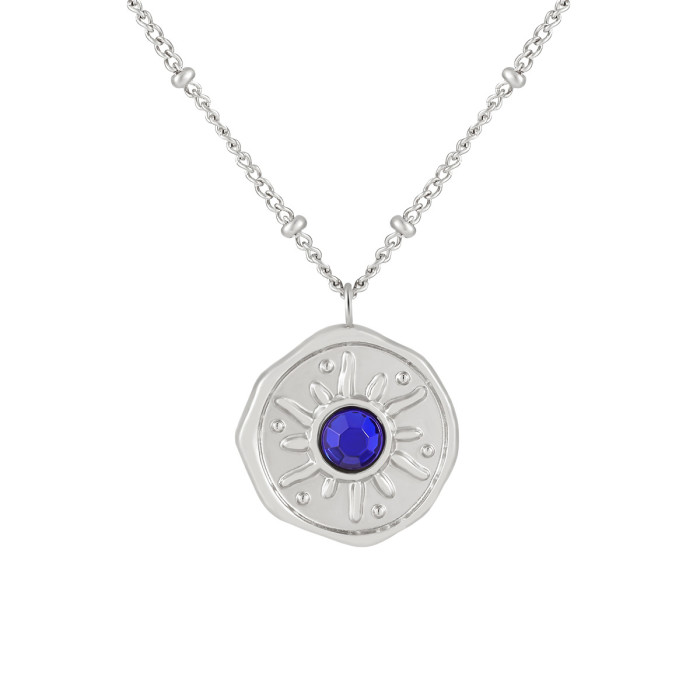 Cross-Border Fashion New Indonesian Hot-Selling Sun Color Stone Necklace for Women, Personalized Light Luxury High-End Titanium Steel Collarbone Chain