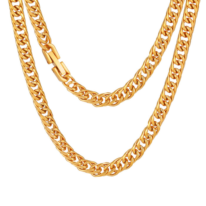 Fashion Hip-Hop Style Thick Double Buckle Chain Necklace Personality Simple Versatile High-End Titanium Steel Cuban Collarbone Chain