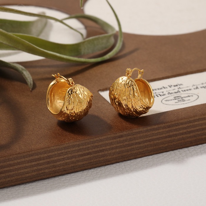 European and American Cross-Border Textured Half-Round Irregular Hammered Earrings for Women Fashion Simple High-End Gold-Plated Ear Jewelry