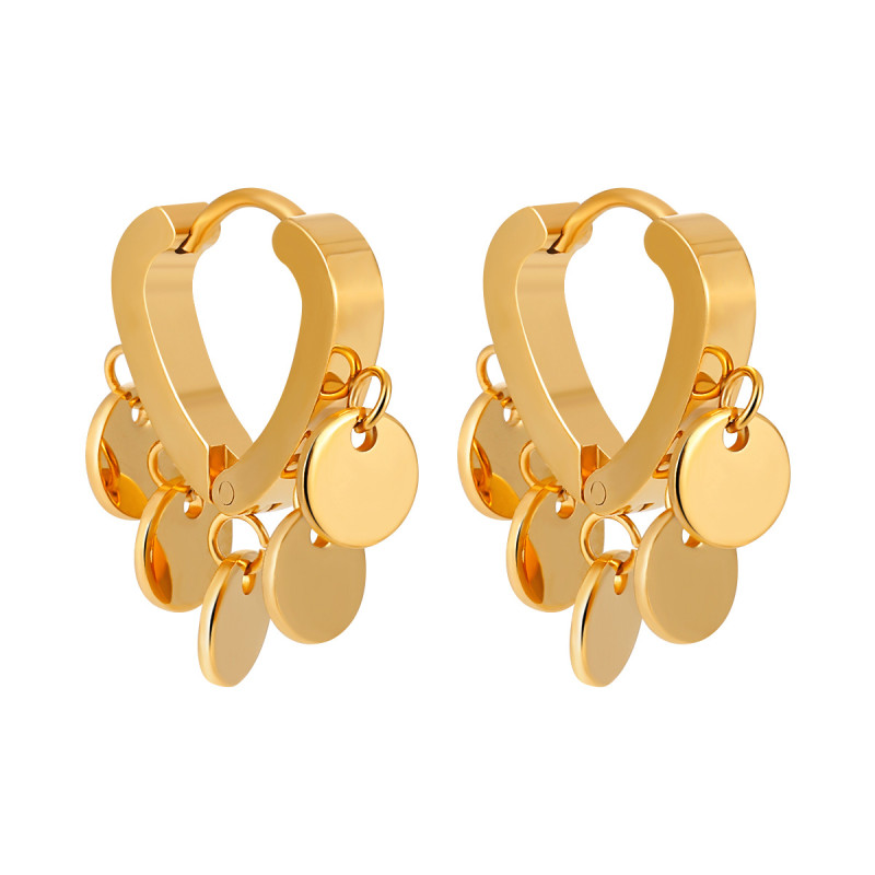Korean Style Ins Niche New Geometric Round Heart Earrings for Women Fashionable Personality Gold-Plated Titanium Steel Heart-Shaped Earrings