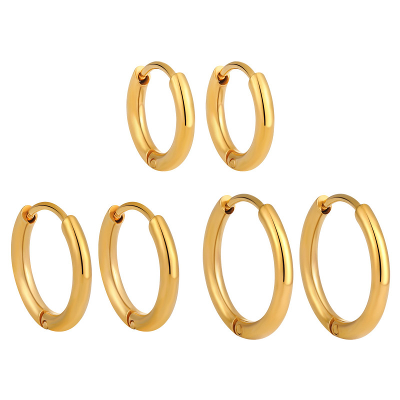 Korean Style Ins High-End Feel 8/10/12mm Multi-Specification Round Ear Studs Fashionable Personality Titanium Steel Earrings Three-Piece Set