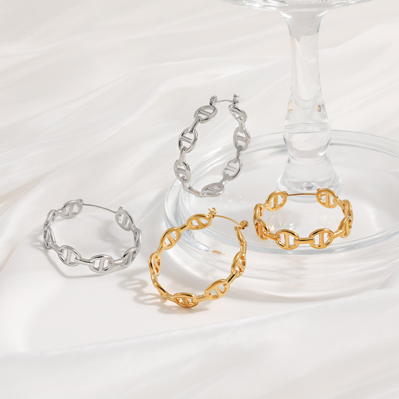 Korean Fashion New Titanium Steel Pig Nose Earrings Personality Versatile Simple Ins Niche High-end Gold-plated Earrings