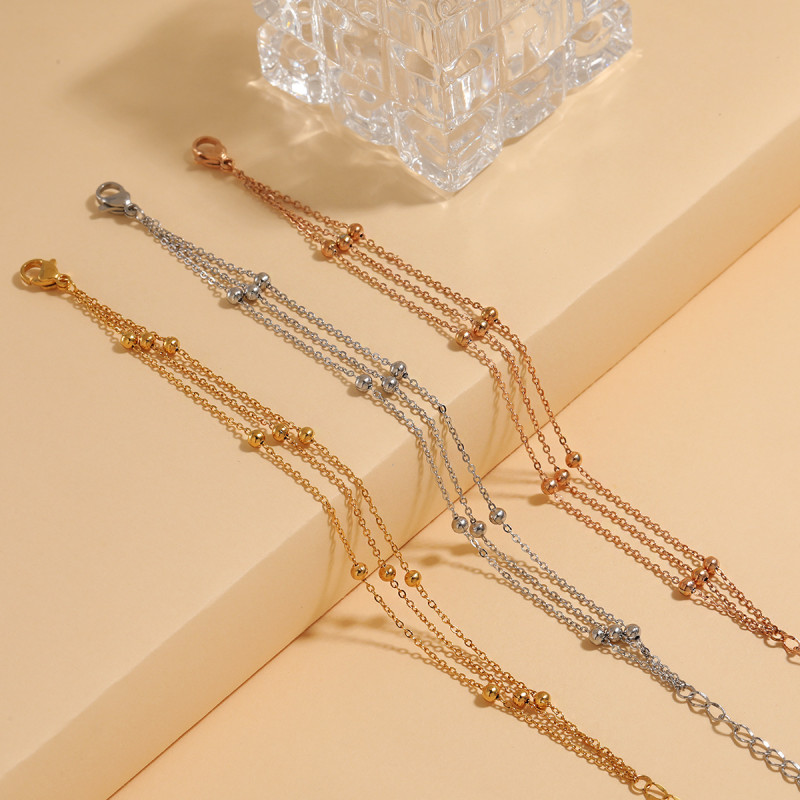 Korean Style Ins Style Simple Fashion Double Layer Bead Chain Women's Personality High-grade Titanium Steel Electroplated Real Gold Clip Bead Bracelet