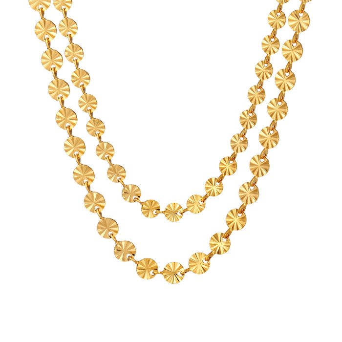 New Simple Fashion Light Luxury Handmade Chain Round Embossed Necklace Personalized Gold Plated Titanium Steel Collar...