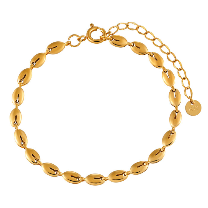 Simple Fashion Bracelet for Women, Flat Bean Titanium Steel PVD Coated Ins Style Gold Round Ring Buckle Jewelry Whole...