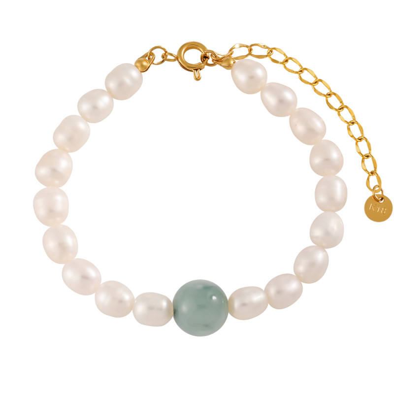 Korean Style Elegant Niche New Jade Natural Gemstone Freshwater Pearl Bracelet Fashionable Personality Titanium Steel Jewelry