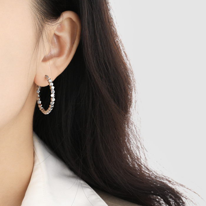 Korean Style Niche Ins New Simple Broken Silver Several Two Square Earrings Women's Fashion Personality Gold Plated T...