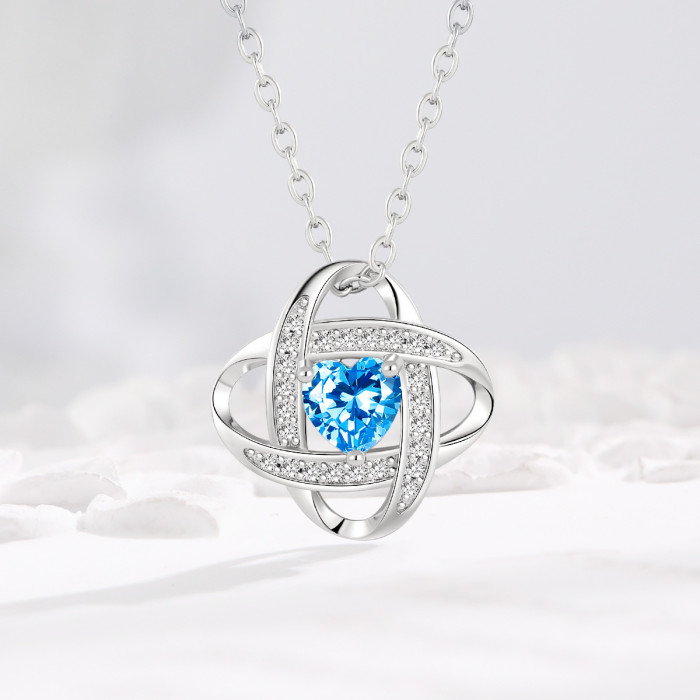 Cross-Border New Lucky Clover Twelve Birthstone Pendant European and American Eternal Heart Rotating Love Heart Four-Leaf Clover Necklace
