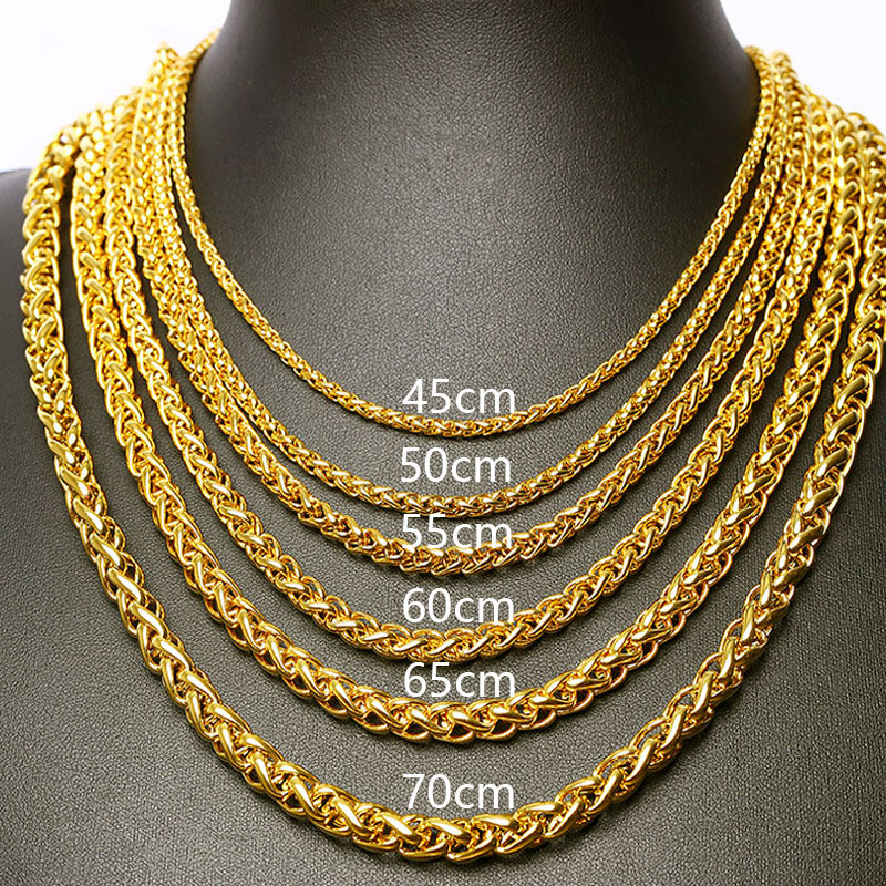 Titanium Steel Dragon Bone Chain Wheat Spike Chain Clavicle Chain Men Women Jewelry Wholesale Cross-Border Stainless Steel Necklace Bar Plain Chain