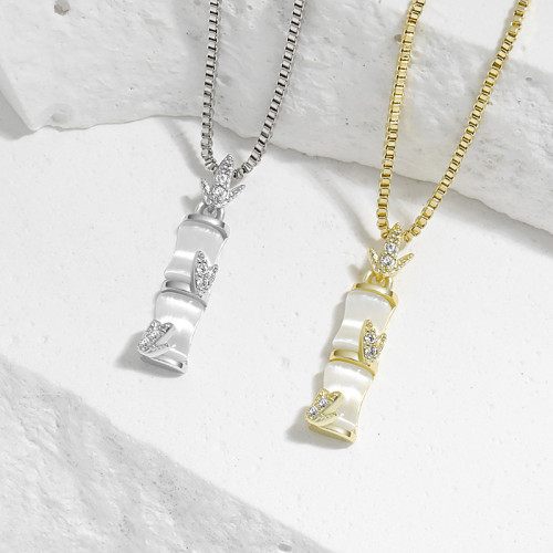 White Chalcedony Bamboo Pendant Collarbone Chain Korean Style Summer Versatile Niche Design Minimalist INS Style Bamboo Necklace