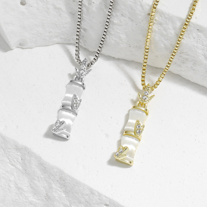 White Chalcedony Bamboo Pendant Collarbone Chain Korean Style Summer Versatile Niche Design Minimalist INS Style Bamboo Necklace