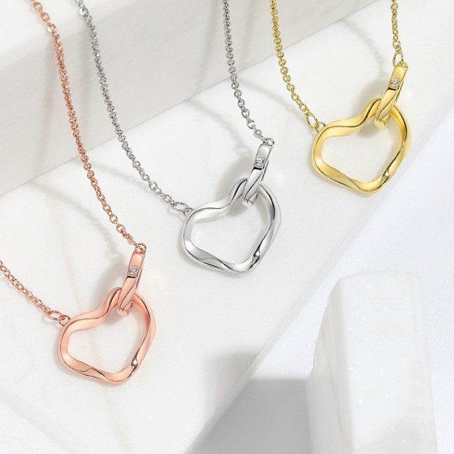 Korean Version New Product Tin Foil Wrinkle Double Ring Collarbone Chain Interlocking Heart-shaped Irregular Möbius Strip Necklace