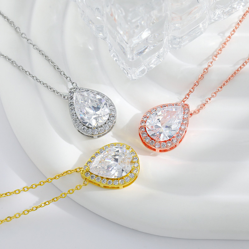 Amazon Hot-Selling European and American Bridal Set for Women High-End Internet Celebrity Style with Inlaid Diamond Water Drop Zircon Necklace