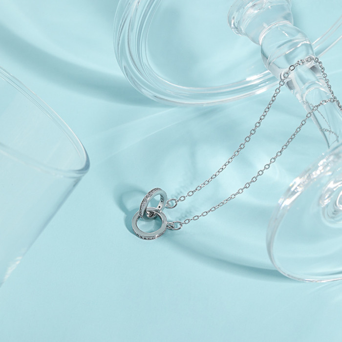 Rose Gold Color Gold Double Ring Necklace Taobao INS Niche Design Starry Sky Lucky Bead Interlocking Necklace