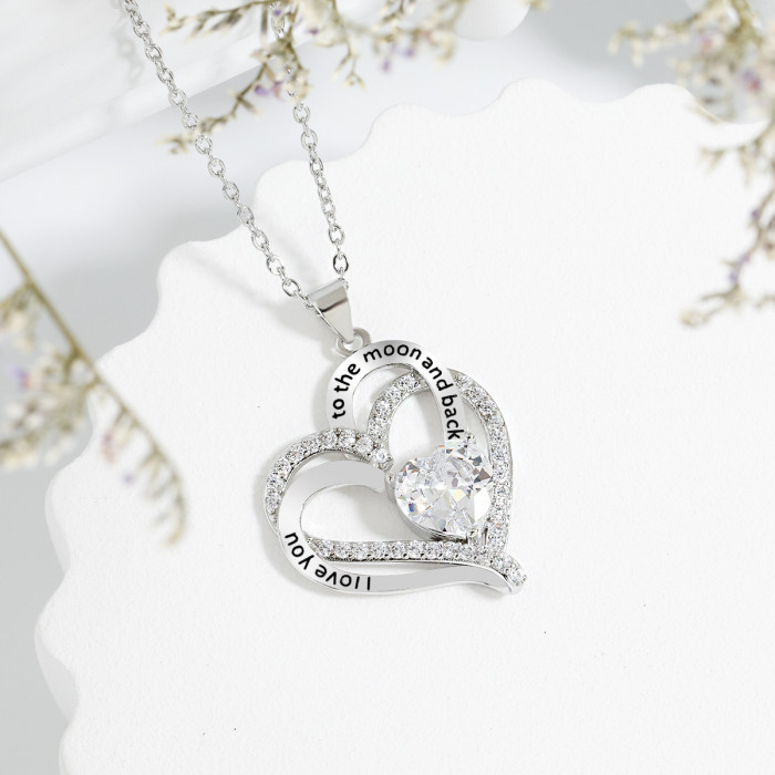 Xiyin Cross-Border Hot-Selling Heart Pendant Necklace European and American Eternal Love Dyed Black English Double-Layer Heart-Shaped Necklace