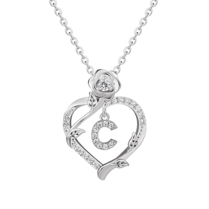 Cross-Border Hot-Selling European and American Amazon TK Foreign Trade Pendant Light Luxury Niche High-End Rose Flower 26 Letter Necklace
