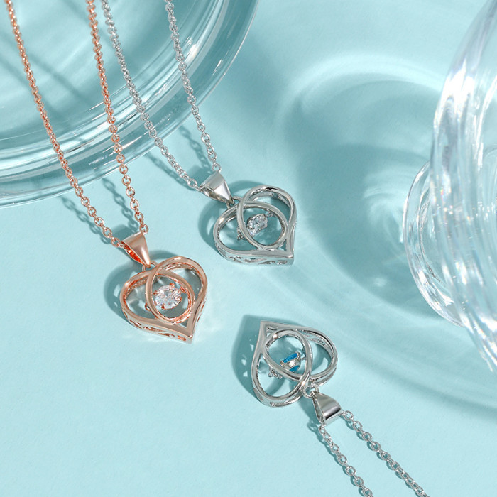 Smart Heart Pendant Necklace Valentine's Day Gift for Girlfriend Colorful Diamond Beating Heart Korean Style Simple Heart Necklace