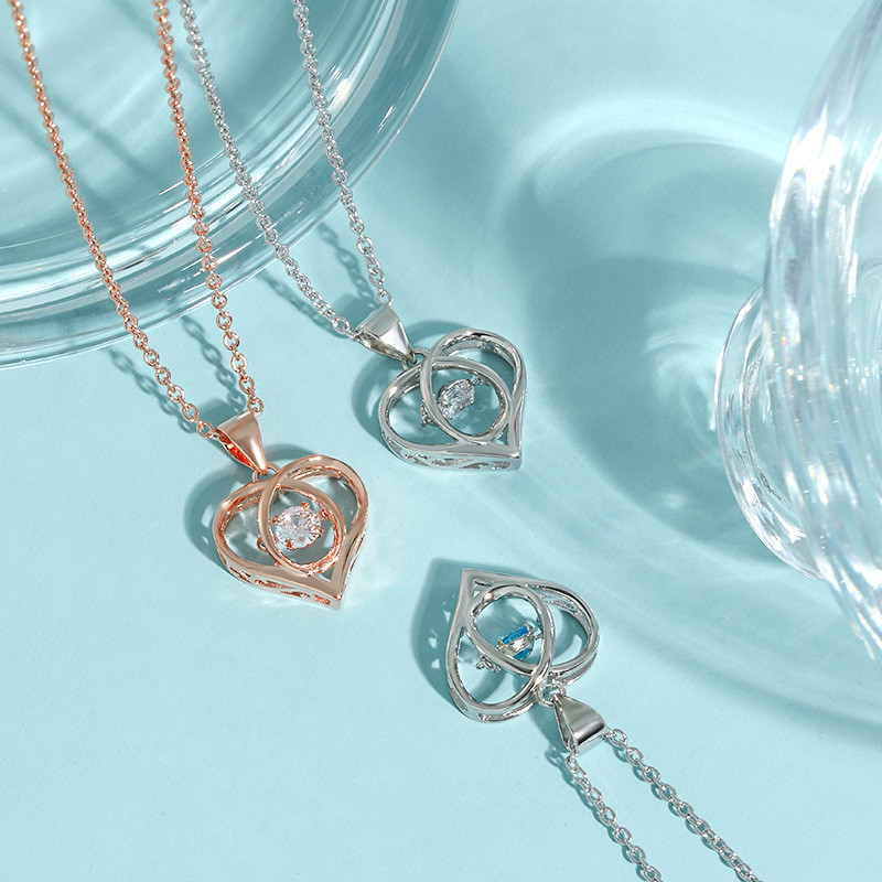 Smart Heart Pendant Necklace Valentine's Day Gift for Girlfriend Colorful Diamond Beating Heart Korean Style Simple Heart Necklace