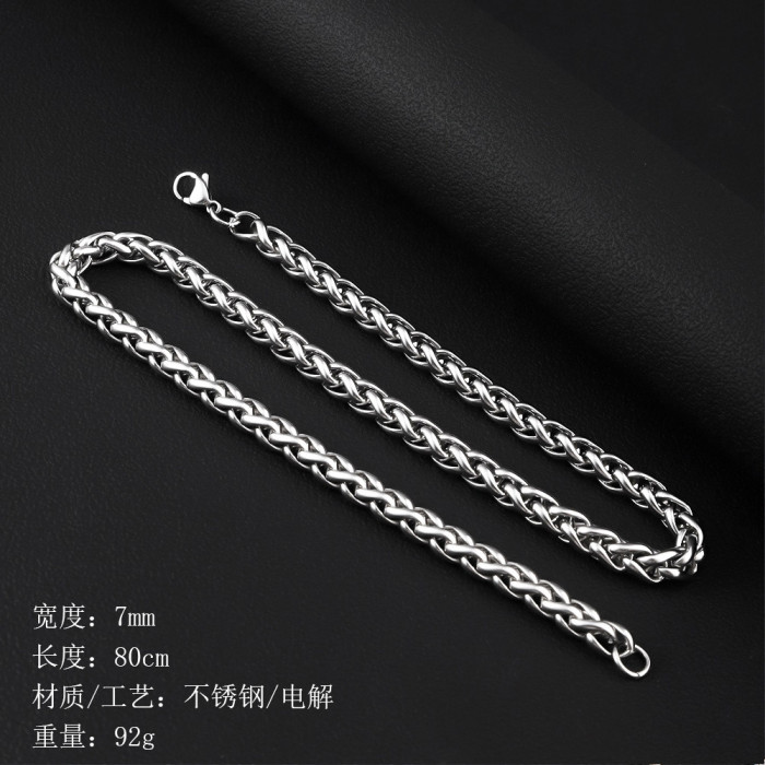 Titanium Steel Dragon Bone Chain Wheat Spike Chain Clavicle Chain Men Women Jewelry Wholesale Cross-Border Stainless Steel Necklace Bar Plain Chain