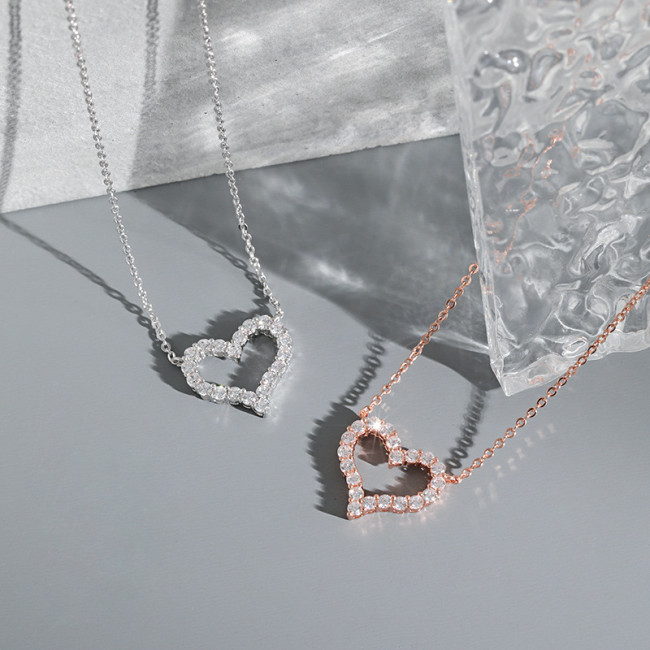 18K Versatile Japanese Style Heart Collarbone Chain Rose Gold Simple Fashion Exquisite Heart-Shaped Full Diamond INS Heart Necklace