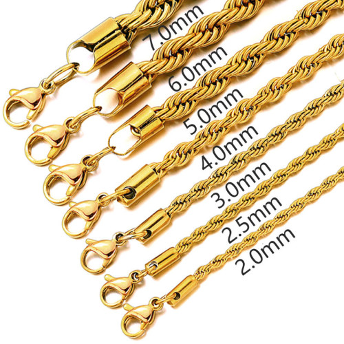 Titanium Steel Braided Chain Hip-Hop Men's Necklace Vacuum Color Retention Electroplated Non-Fading Gold Stainless Steel Necklace