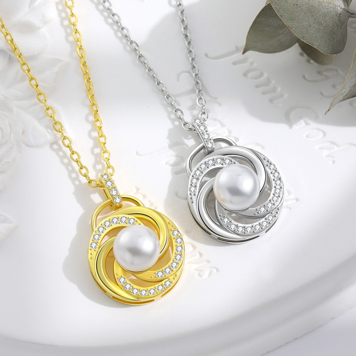 Internet Celebrity New Trendy Niche Rotating Pendant for Women Round Threaded Tea Flower Japanese and Korean Style Freshwater Pearl Necklace