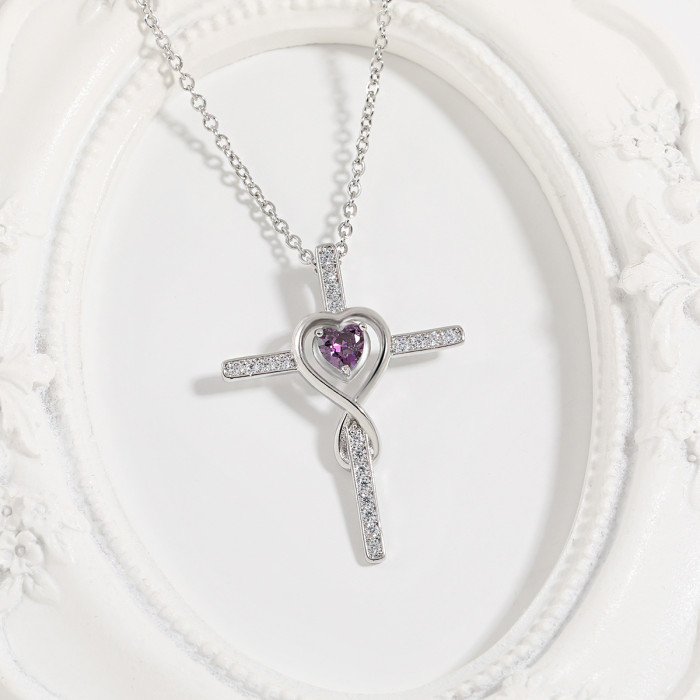 Amazon Hot Sale New Star Stone Pendant European and American Fashion Infinite Love Internet Celebrity Heart Cross Necklace