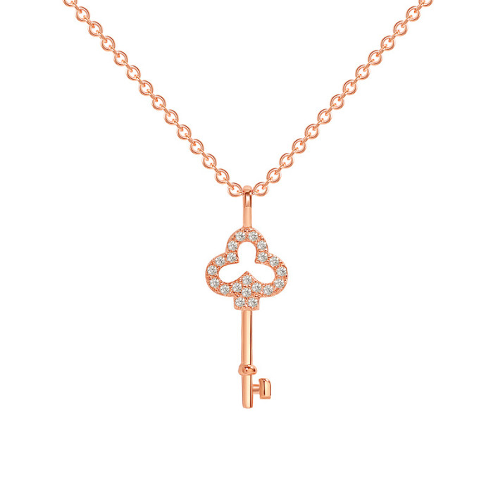 Colorful Clover Zircon Hollow Short Clavicle Chain Irregular INS Simple Artistic Lucky Key Necklace