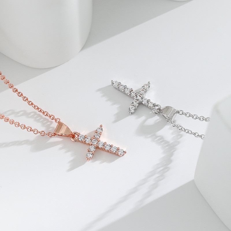 TikTok Live Dropshipping Cross Necklace Full Diamond European and American Light Luxury Design Fortune Ins Hot-Selling Cross Necklace