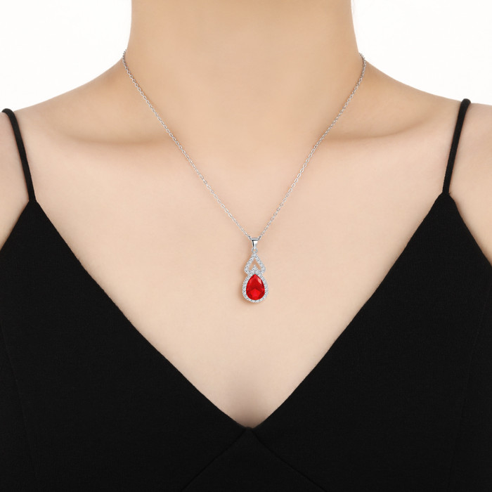 Amazon Hot-Selling New Double-Layer Pendant for Women Multi-Color High-End European and American Full Diamond Water Drop Shape Stone Gourd Shape Necklace