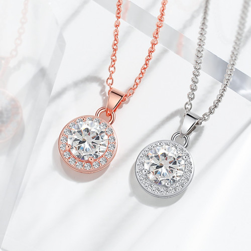 Cross-Border Wish New Product Round Pendant Collarbone Chain European and American High-End Four-Claw Sunflower Round Diamond Necklace