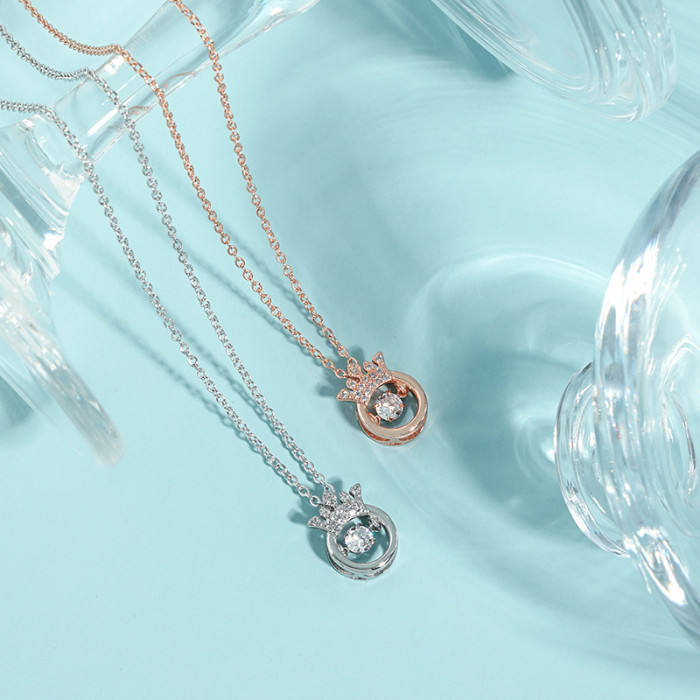Heartbeat Hollow Valentine's Day Gift Collarbone Chain Japanese and Korean Style Simple Personality Beating Heart Crown Dynamic Necklace