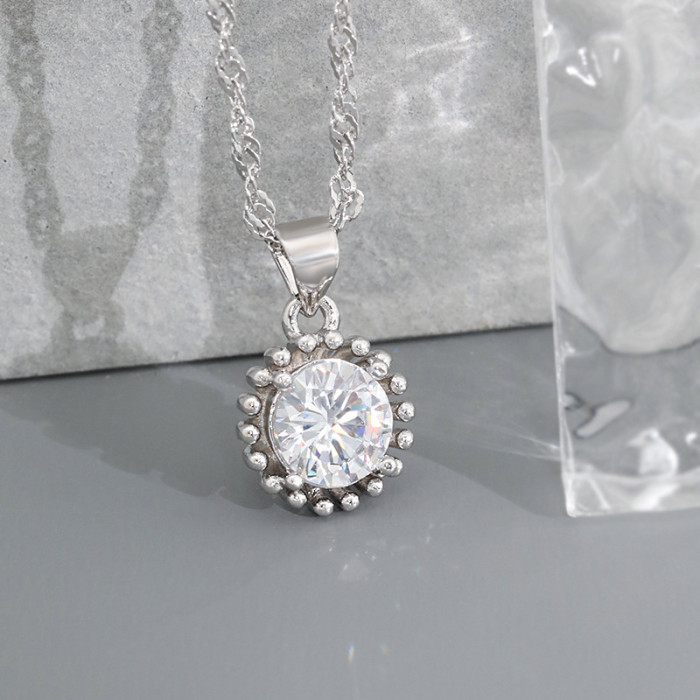 Original Design Simple Sunflower Necklace 18k Rose Gold Sparkling Diamond European and American Retro Element Sunflower Necklace
