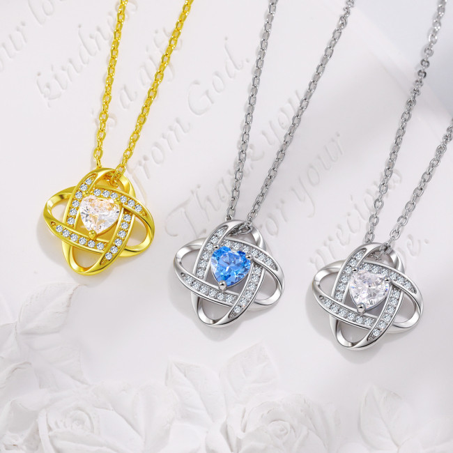 Cross-Border New Lucky Clover Twelve Birthstone Pendant European and American Eternal Heart Rotating Love Heart Four-Leaf Clover Necklace