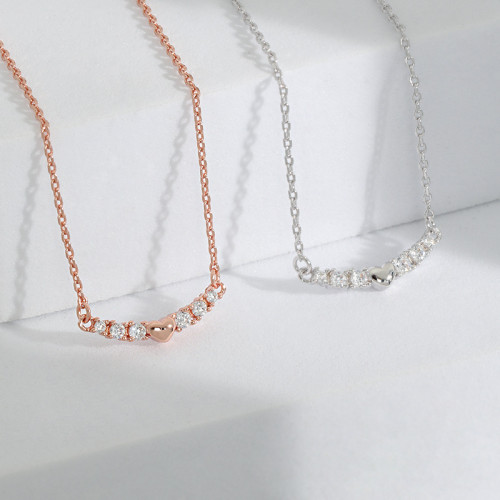 18K Diamond-Encrusted Peach Heart Necklace Gradient Diamond Simple Fashion Niche Rose Gold Super Fairy Heart-Shaped TF Smile Necklace