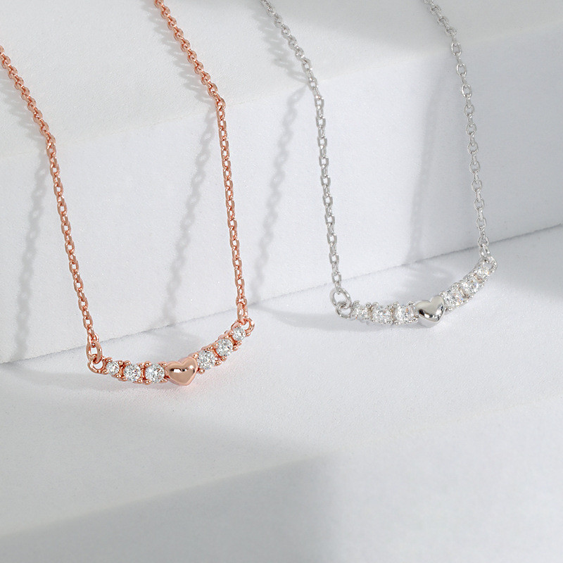 18K Diamond-Encrusted Peach Heart Necklace Gradient Diamond Simple Fashion Niche Rose Gold Super Fairy Heart-Shaped TF Smile Necklace