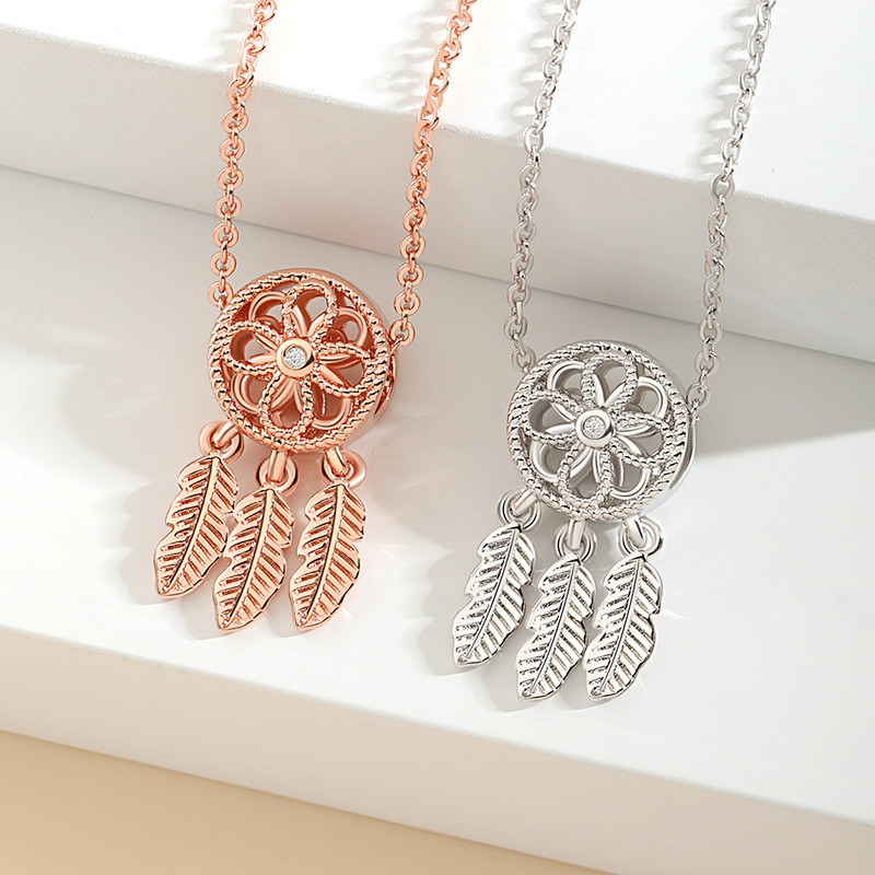 Three-Leaf Short Pendant Collarbone Chain Rose Gold O-Chain Bohemian Ethnic Style Simple Dream Catcher Necklace