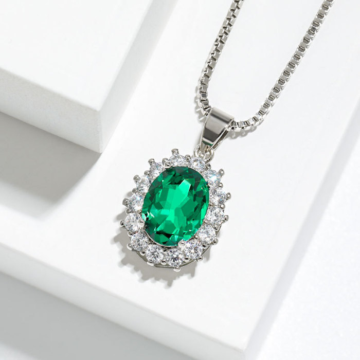 Cross-Border Hot Selling Multicolor Pendant Gemstone Necklace European and American High-End Princess Round Sapphire Sunflower Necklace