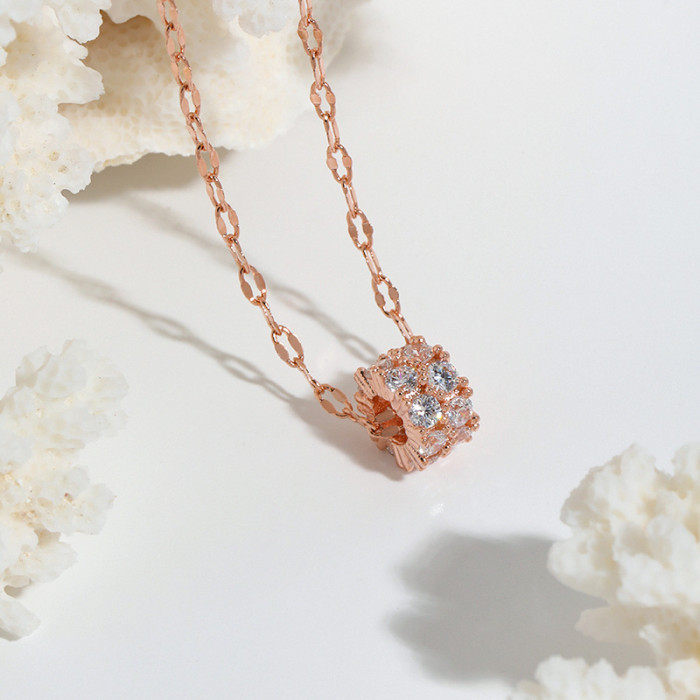 18K Gold Fortune Bead Pendant Collarbone Chain Live Streaming Same Style Japanese and Korean Version Minimalist Full Diamond Slim Waist Necklace