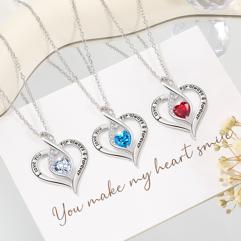 Cross-Border Wish Star Stone Peach Heart Necklace for Women European and American Internet Celebrity Style Eternal Love Dyed Black Letter Heart Necklace