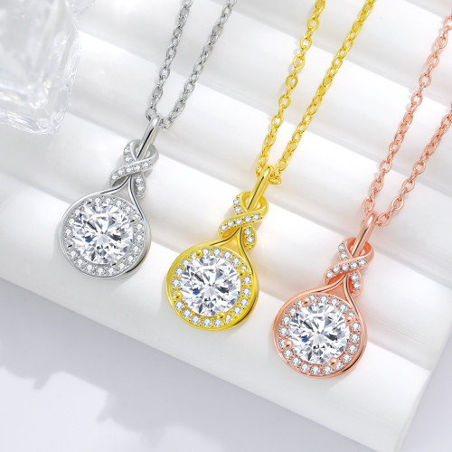 European and American Original Design Light Luxury Water Drop Set for Women, Inlaid with Diamonds, Simple Round Symmetrical 8 Infinity Entwined Symbol Necklace