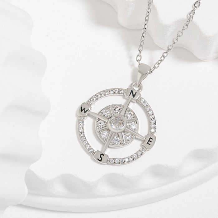Amazon Hot Sale Hip-Hop Minimalist Necklace European and American Internet Celebrity High-End Starry Hollow Compass Necklace
