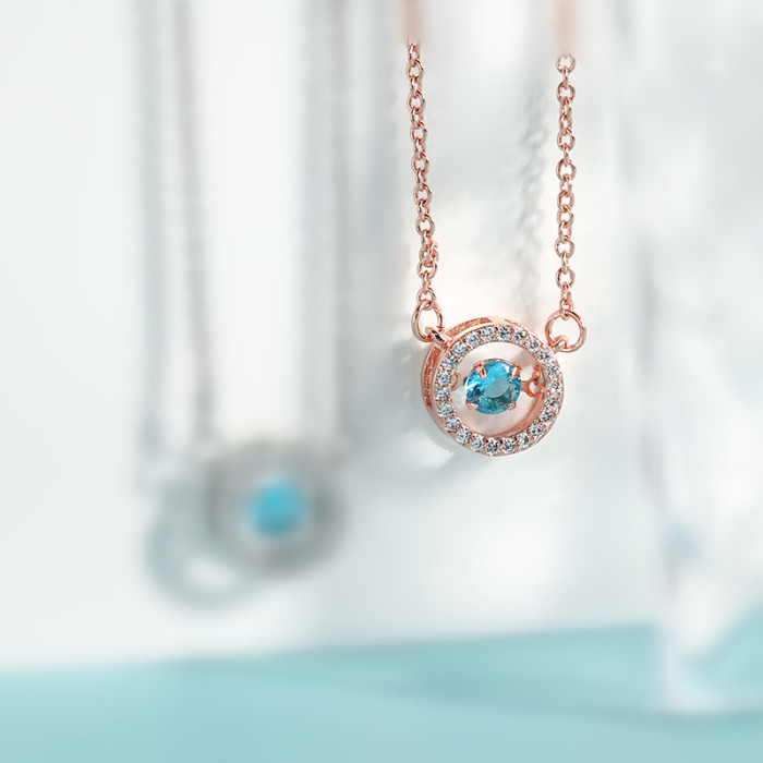 Shining Dynamic Round Pendant Necklace Set Niche Design High-end Feel Colorful Diamond Round Main Stone Beating Heart Necklace