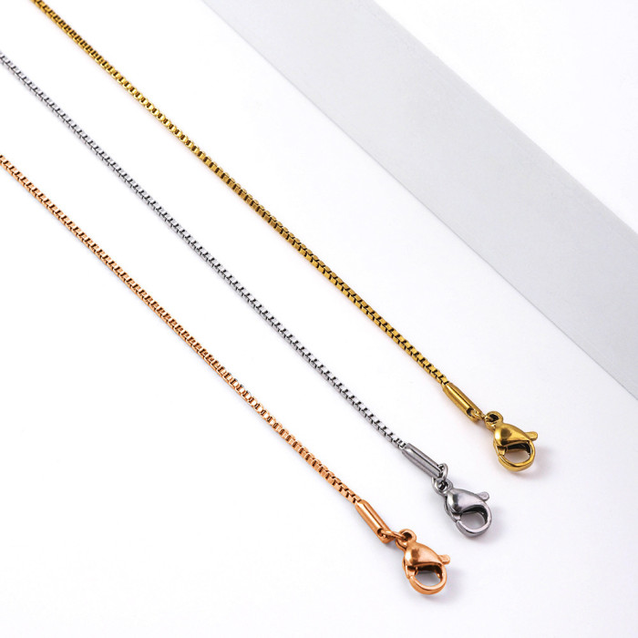 European and American Style Stainless Steel Vacuum Electroplated Real Gold Non-Fading Box Chain Plain Chain Fashion Simple Versatile Titanium Steel Collarbone Chain
