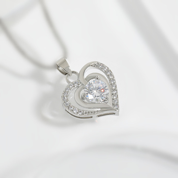 Ocean Heart Necklace Valentine's Day Gift for Girlfriend Simple Design Trendy Korean Style Heart Pendant Double Heart Necklace