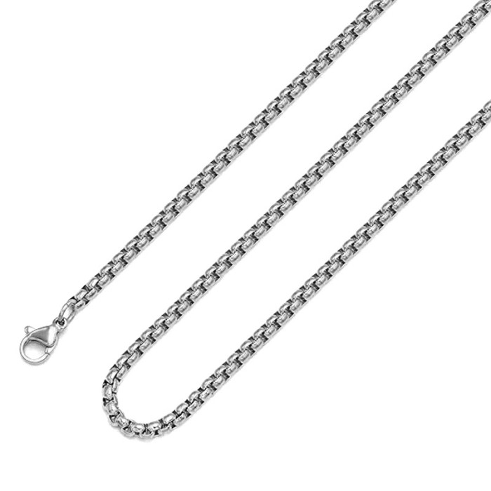 European and American Style Square Pearl Stainless Steel Necklace Chain Handmade Titanium Unisex DIY Jewelry Accessories 60cm 3m8 Black Collarbone Beads
