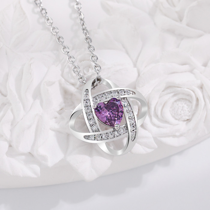 Cross-Border New Lucky Clover Twelve Birthstone Pendant European and American Eternal Heart Rotating Love Heart Four-Leaf Clover Necklace