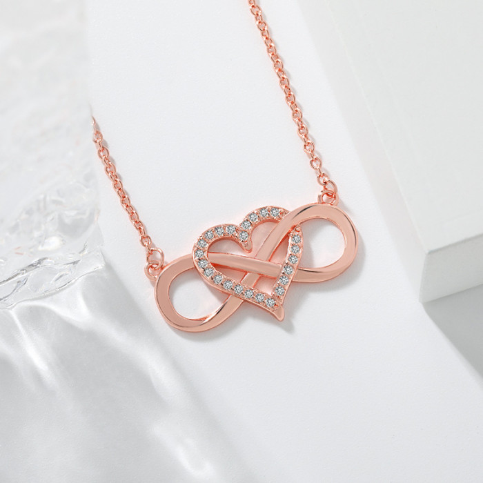 Mother's Day Gift Lucky Eight Character Collarbone Chain Cross-Border Hot Item Internet Celebrity Möbius Infinite Love Heart Necklace