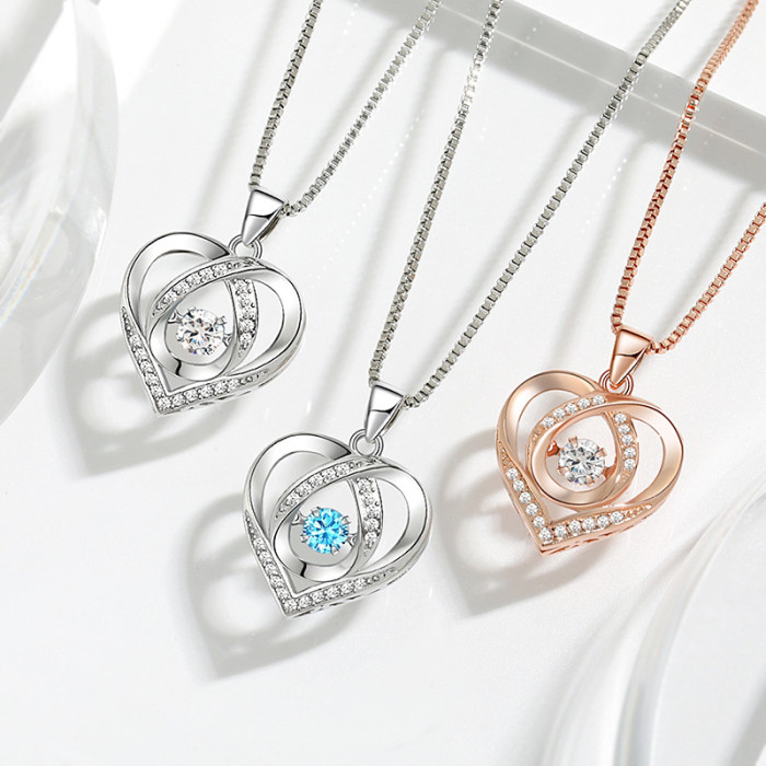 Eternal Beating Heart Necklace for Women Ocean Heart Simple Niche Gift for Girlfriend 520 Heart-shaped Dynamic Love Necklace